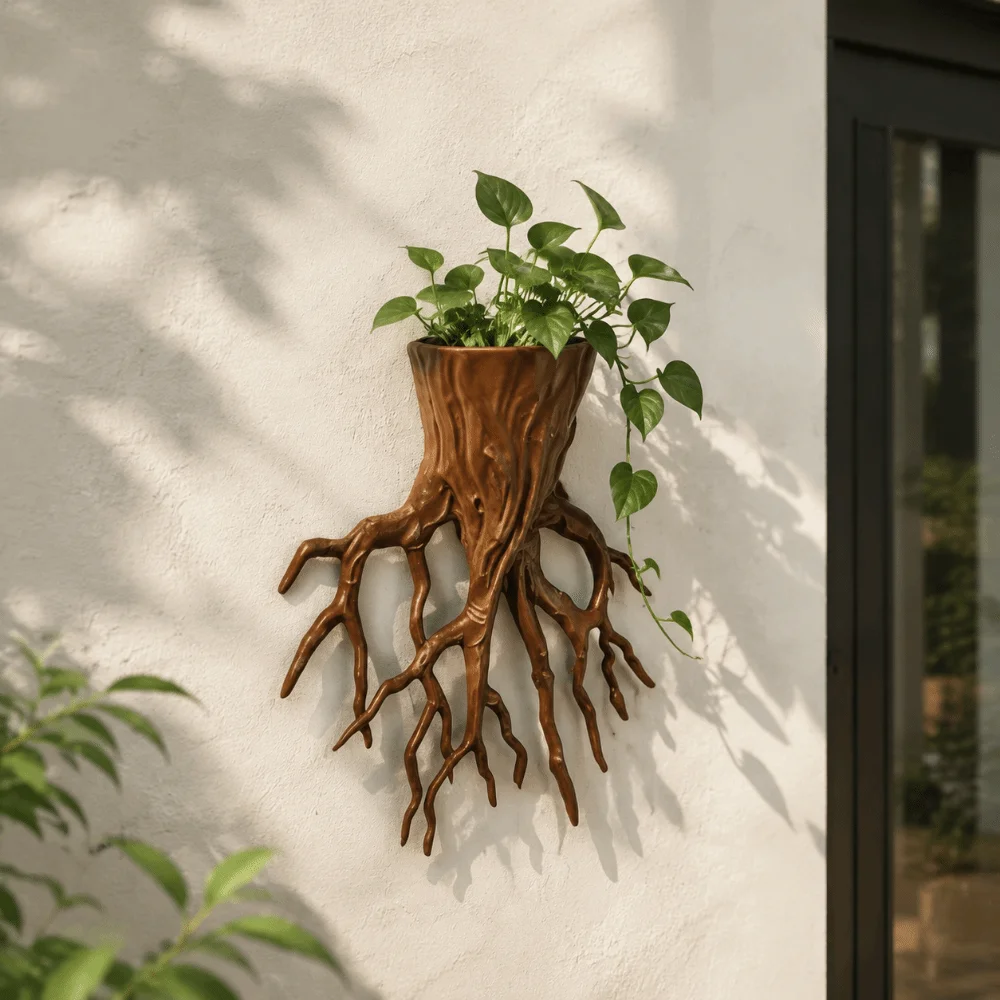 Tree Root Shape Wall Mounted Flower Pot Rustic Style 3D Printing Potted Plant Holder Decorative No-Drill Hanging Flower Pot