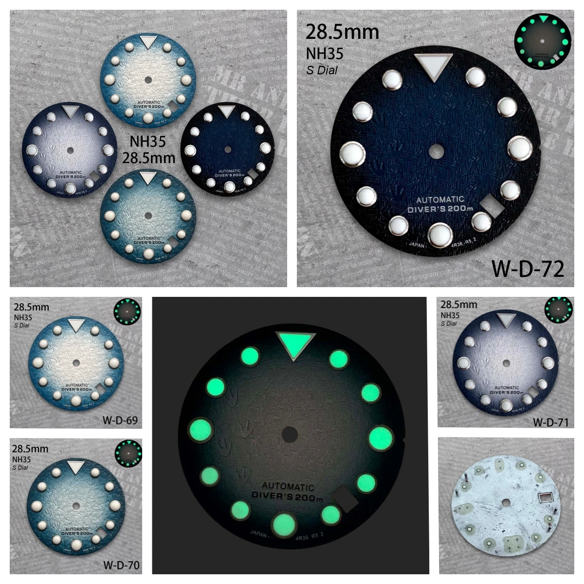 

28.5 mm 3D Footprints S Logo Dial Suitable For NH35 Movement Green Luminous Gradient High Quality Watch Modification Accessories