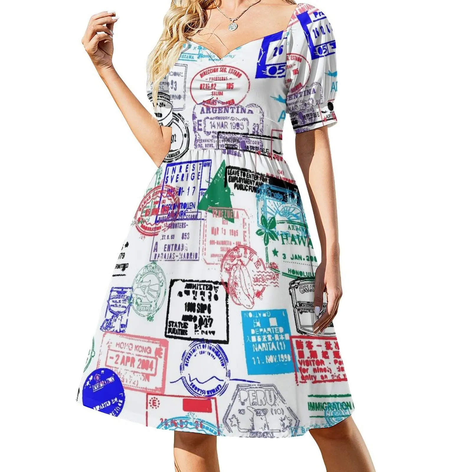 Series Of World Travel Passport Stamps Short Sleeved Dress prom dress ladies dresses for special occasion women dress