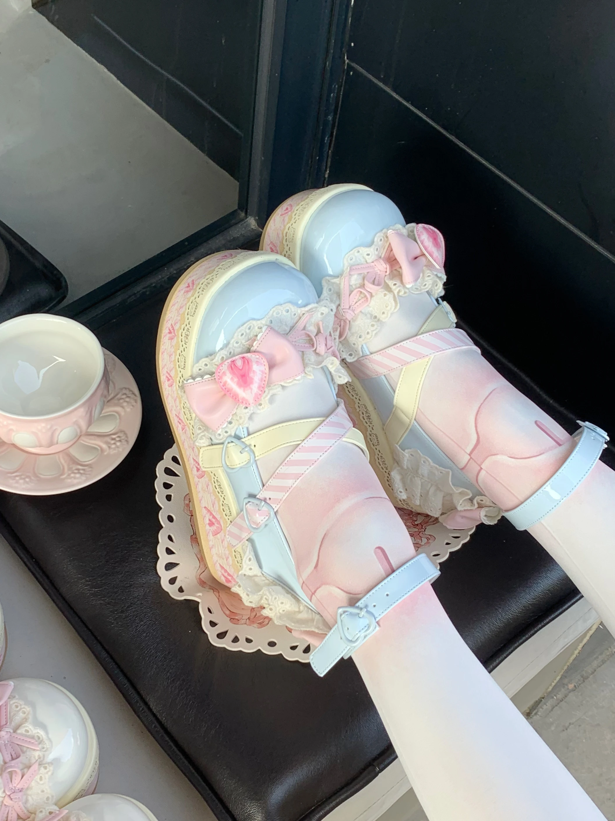 Chaussures à Muffin Lolita avec nœud aux fraises pour femmes, originales japonaises, mignonnes et douces, Macaron, plateforme exquise, chaussures simples pour femmes