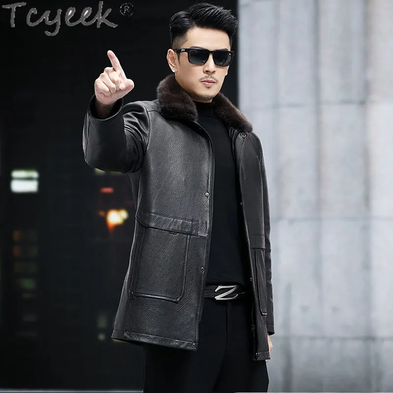 

Tcyeek Real Leather Deerskin Coat New in Outerwear 2023 Winter Natural Mink Fur Liner Coat High-end Real Fur Jackets Man Clothes