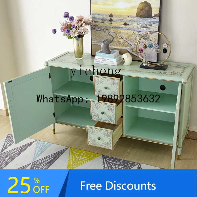 

BB Painted Art Sideboard Cabinet Two Doors Three Buckets Locker American and European Style Pastoral Curio Cabinet