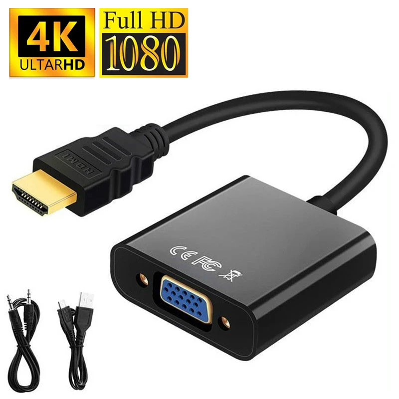 Кабель-адаптер HD 1080P HDMI-совместимый с VGA с преобразователем порта питания аудио, подходит для PS4 Xbox ПК ноутбука HDTV проектора монитора