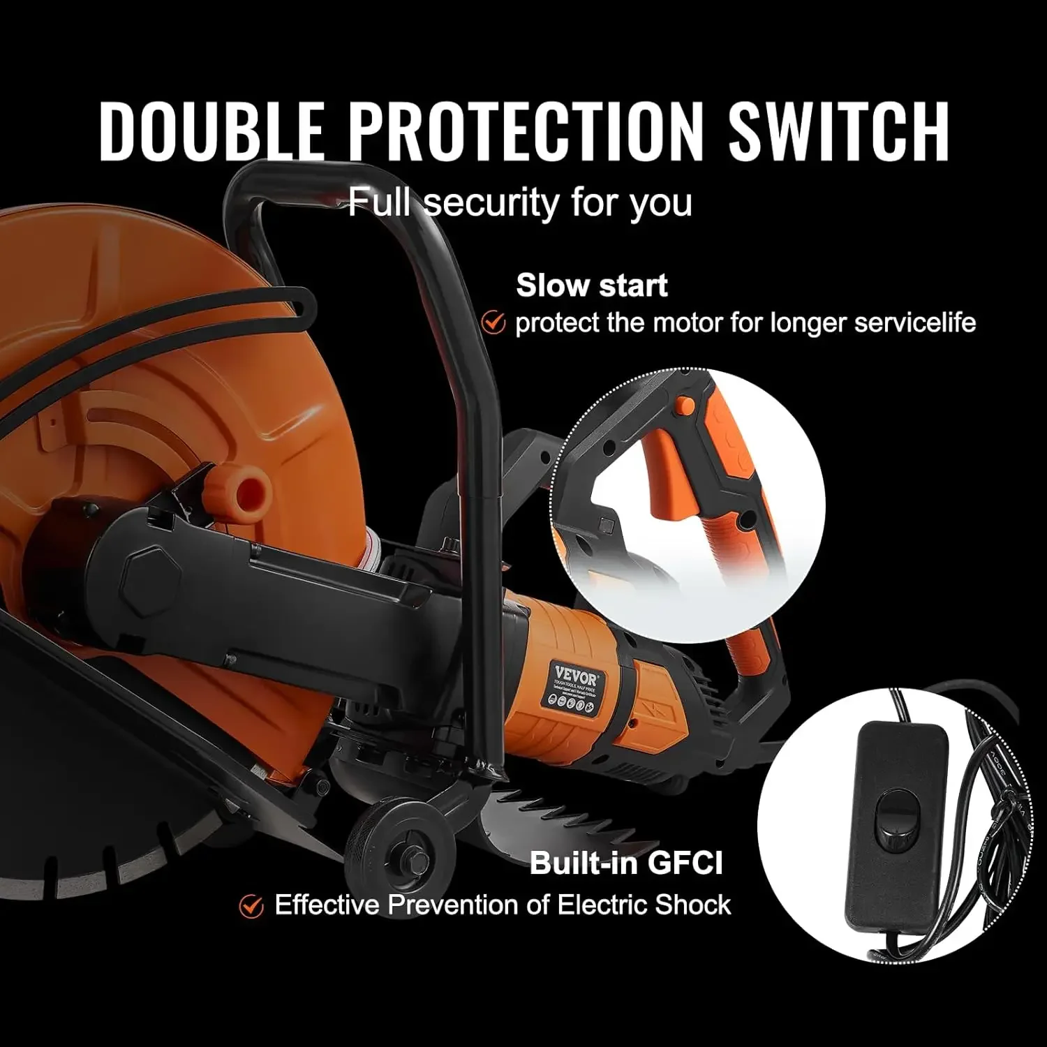 Electric Concrete Saw, 16 in, 3200 W 15 A Motor Circular Saw Cutter with Max. 6 in Adjustable Cutting Depth