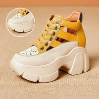 Hollow 2024 Sandals Wedge Heels Leather Sneakers Women High Platform Beach Gothic Punk Casual Breathable Walking Slippers