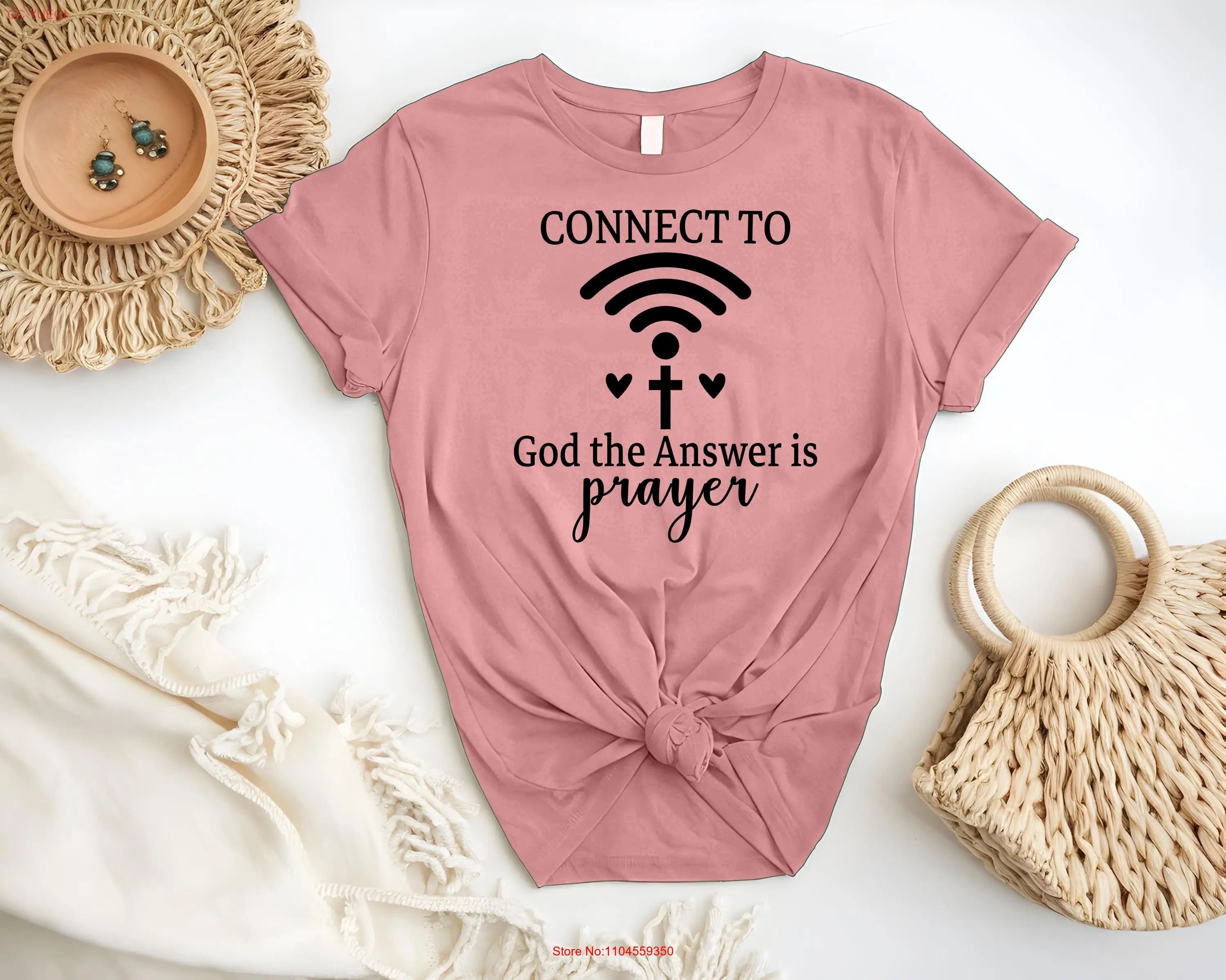 Connect To God T Shirt The Password Is Prayer Religious Christian Wood Cross Funny Saying Tank long or short sleeves