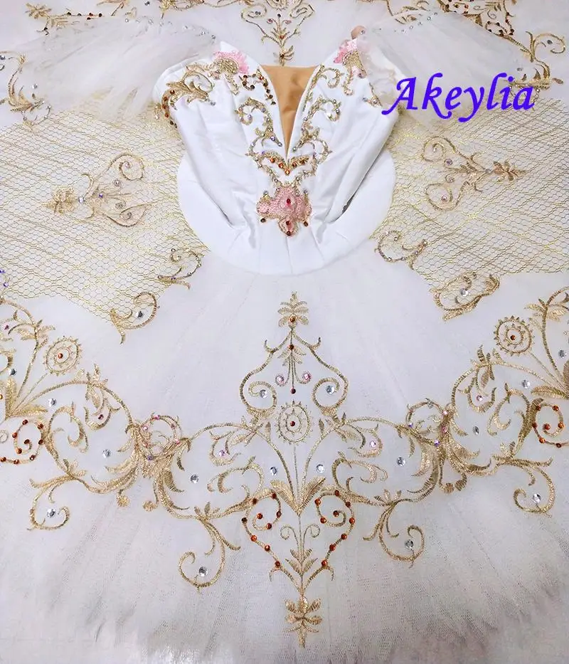 Menina ouro branco profissional ballet tutu clássico para competição bela adormecida tutu prato ballet traje saia adulto 0214b