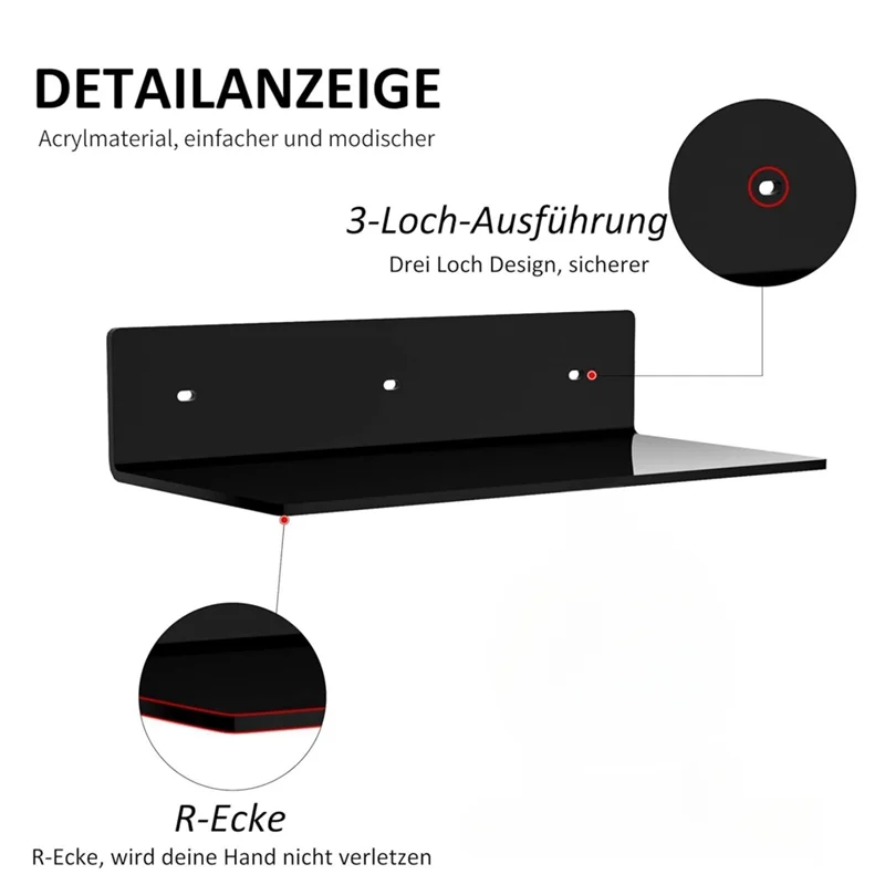 

Premium Small Acrylic Floating Shelf Wall-Mounted Clear Storage Rack For Bathroom Living Room Decor Black