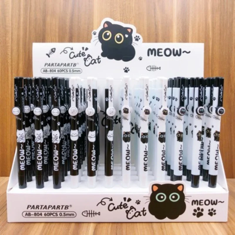 60pcs/lot Kawaii Cat Press Ballpoint Pen Cute Ball Pens School Office Writing Supplies Stationery Gift