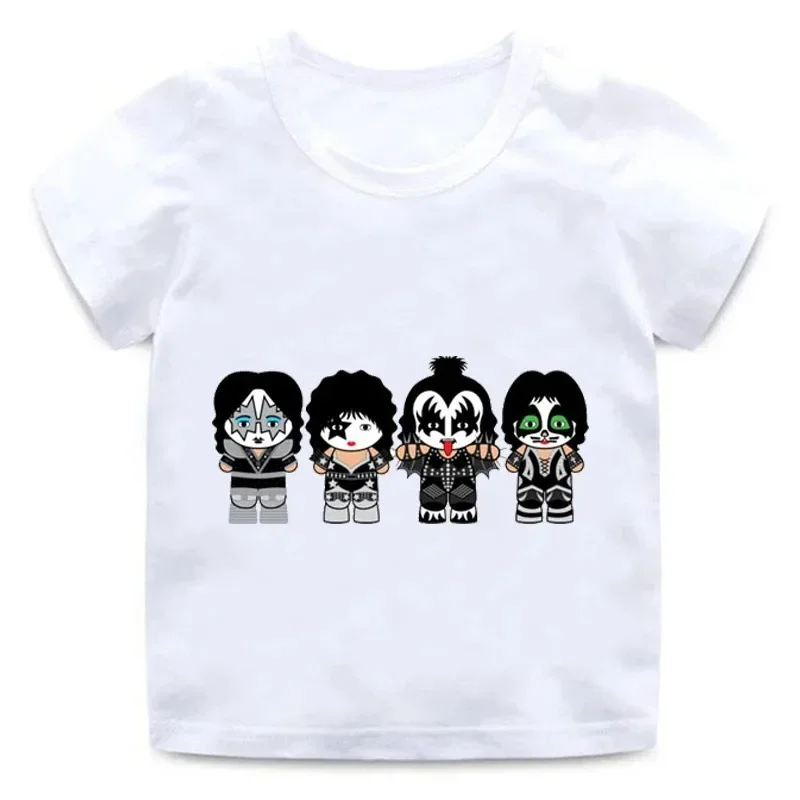 Summer Kids T-Shirt Boy Graphic Tee Blouse New Fans Kiss Rock Band Print Children Short Sleeve Universal TShirts Kawaii Clothing