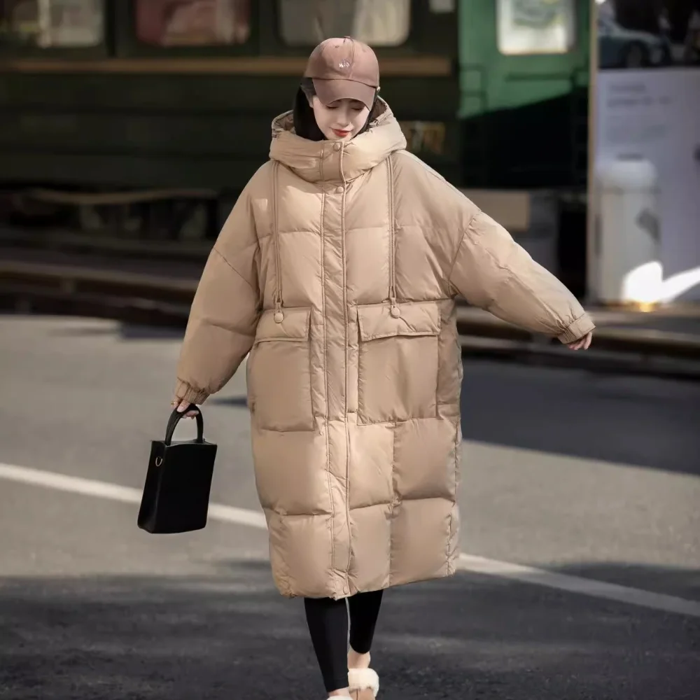 

Warm Women's Winter Coat 90% White Duck Down Oversize Puffer Coat Hooded Vintage Thick Warm Fashion Long Fluffy Down Coats