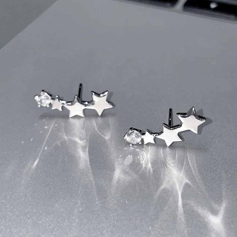 S925Silver Needle Exquisite Shining Zircon Stars Stud Earrings Girls Simple Design Earrings Women New Korean Trendy Y2K Jewelry