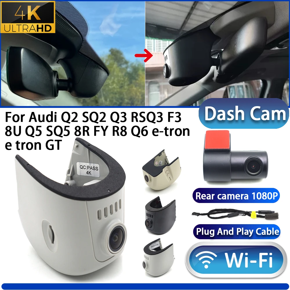 Para Audi Q2 SQ2 Q3 RSQ3 F3 8U Q5 SQ5 8R FY R8 Q6 e-tron e-tron GT Câmera DVR 4K UHD com Wi-Fi Plug and Play Gravador de Vídeo
