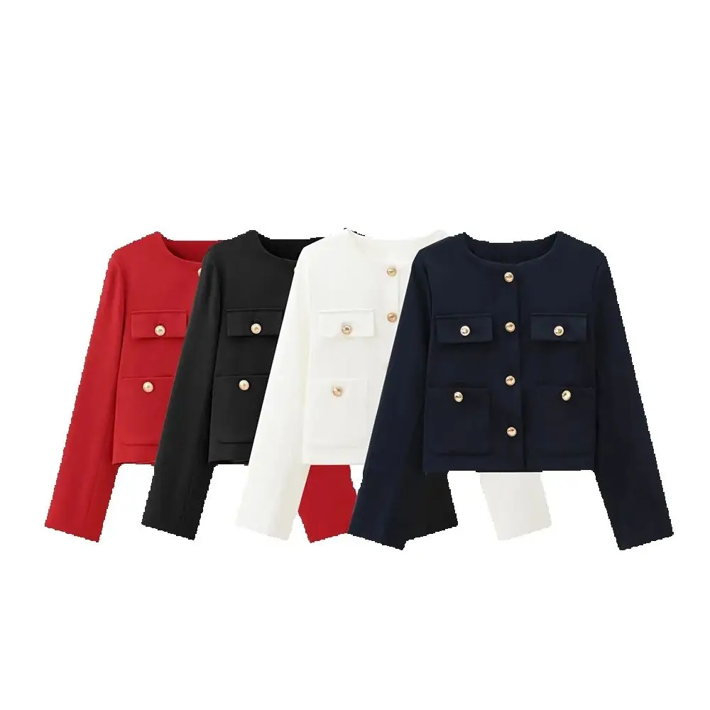 

Новая женская одежда, модная простая и универсальная короткая куртка с золотыми пуговицами в европейском и американском стиле.