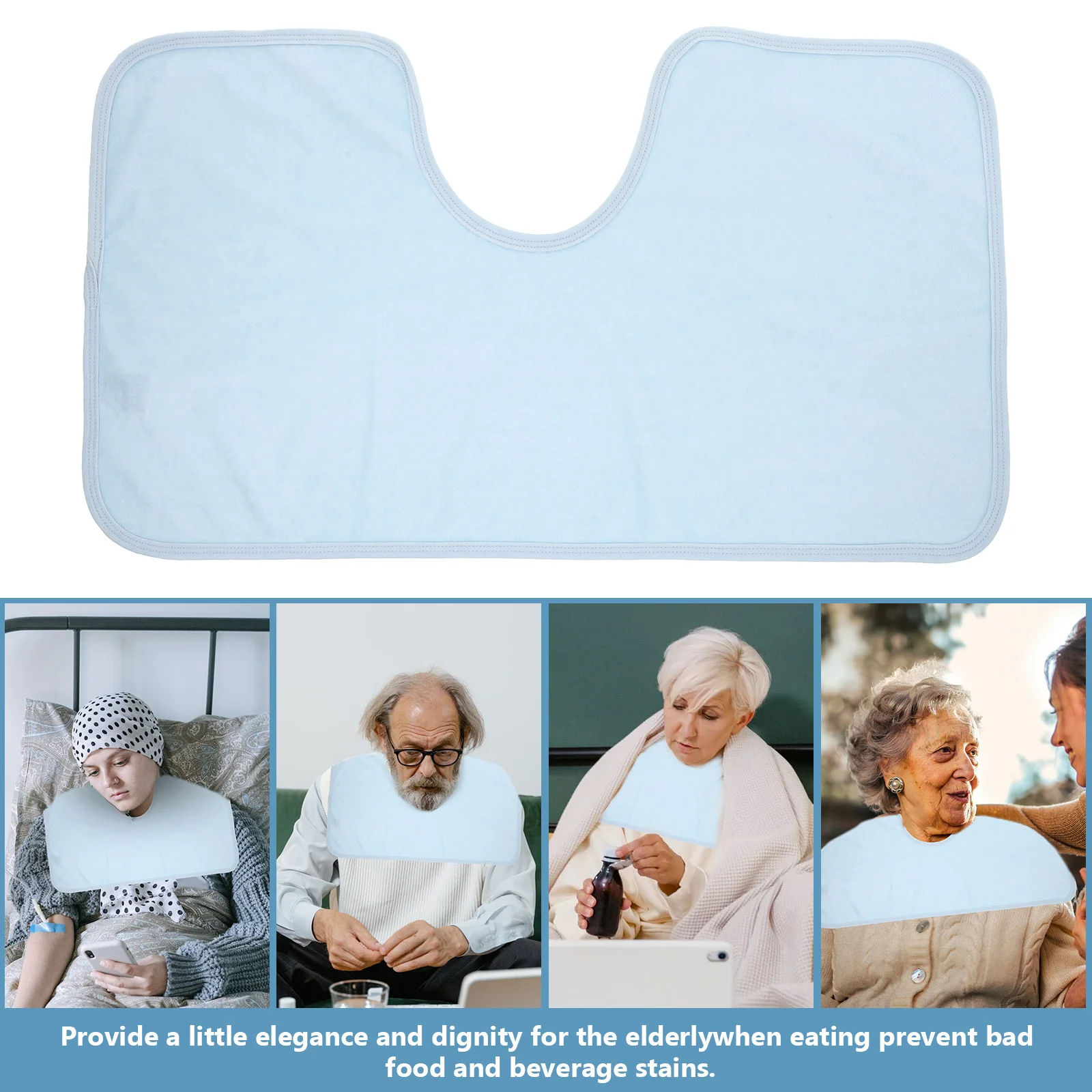 

1Pcs Sky-Blue Adult Bib with Catcher High Quality Bamboo Fiber Saliva Towel Waterproof Reusable Eating Apron for Elderly and