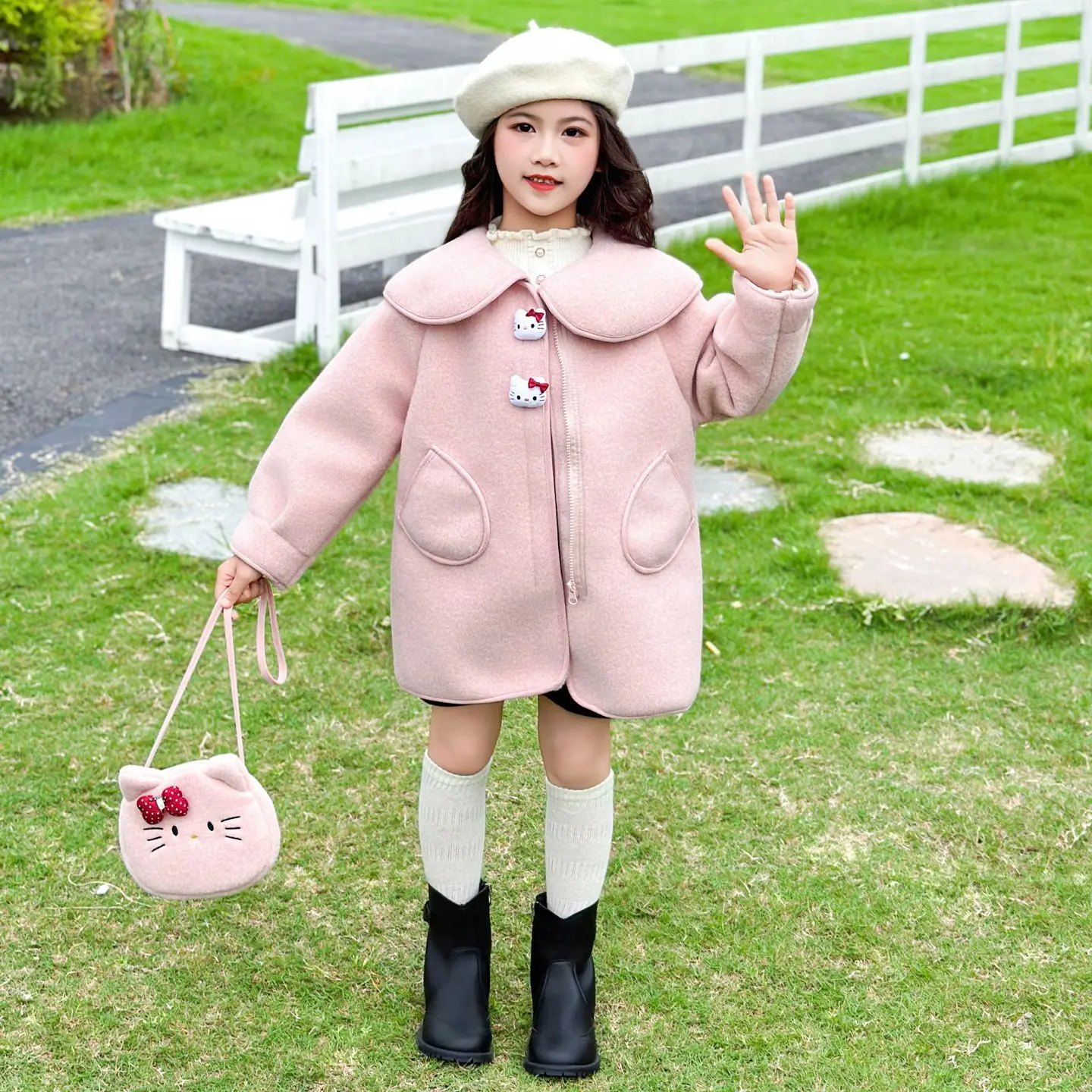 

Kawaii Hello Kitty куртка Sanrio студенческая милая мультяшная удобная теплая куртка детское пальто средней длины рождественские подарки для детей