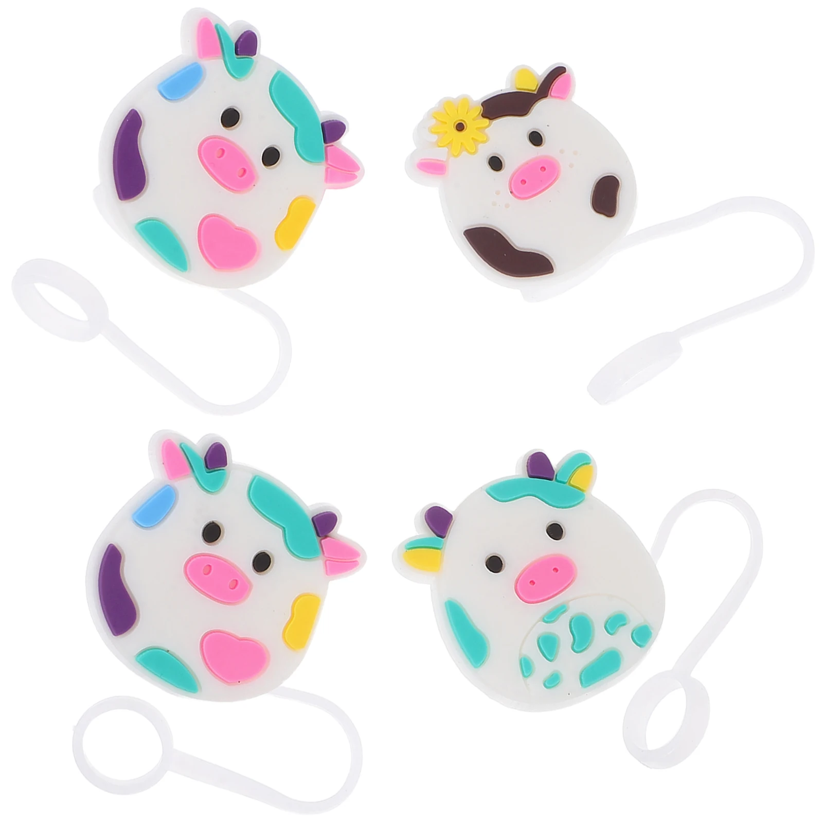 

4pcs Cow Straw Dust Plug Cute Silicone Toppers Protective Reusable Dishwasher Safe Party Covers Straw Caps Kitchen Bar