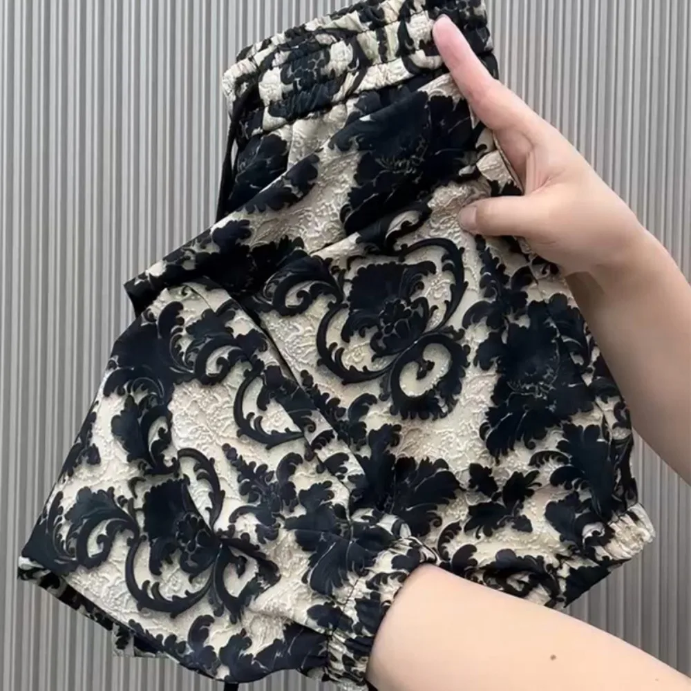 Women Summer New Chinese Style Floral Print Harem Pants Lightweight Breathable Ankle-Length Jogger Loose Fit Versatile Pants