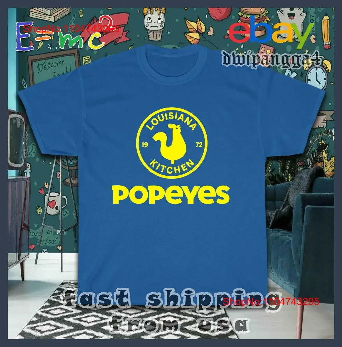 

Новая футболка Popeyes Kitchen Logo в американском стиле для мужчин, винтажная стираная повседневная унисекс, универсальная дышащая мужская футболка