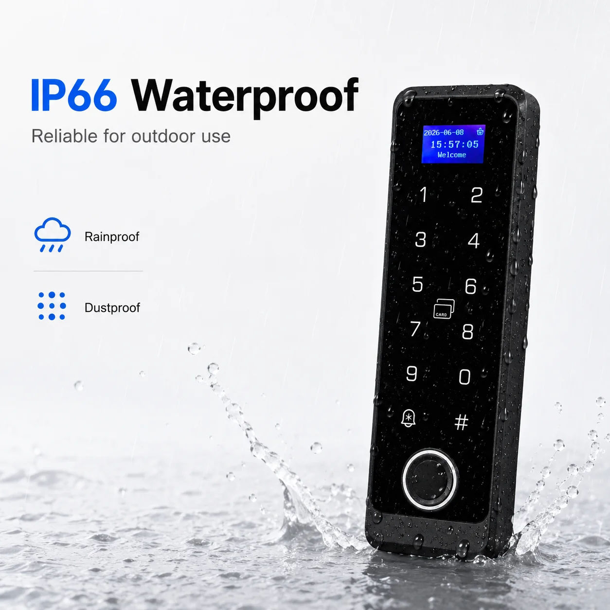 Tuya WiFi Keypad IP66 Waterproof Dual Frequency RFID Card Fingerprint Smart Access Control System with LCD Display Reset