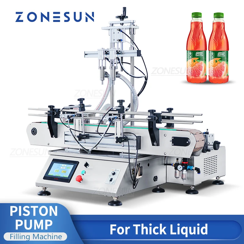 ZONESUN Automatic Thick Liquid Filling Machine Juice Detergent Tabletop 2 Head Moveable Piston Pump filler  ZS-DTHSP2