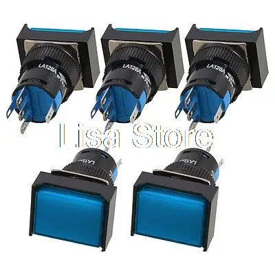 Panel Mount Latching Blue Light Rectangular Push Button Switch DC 12V