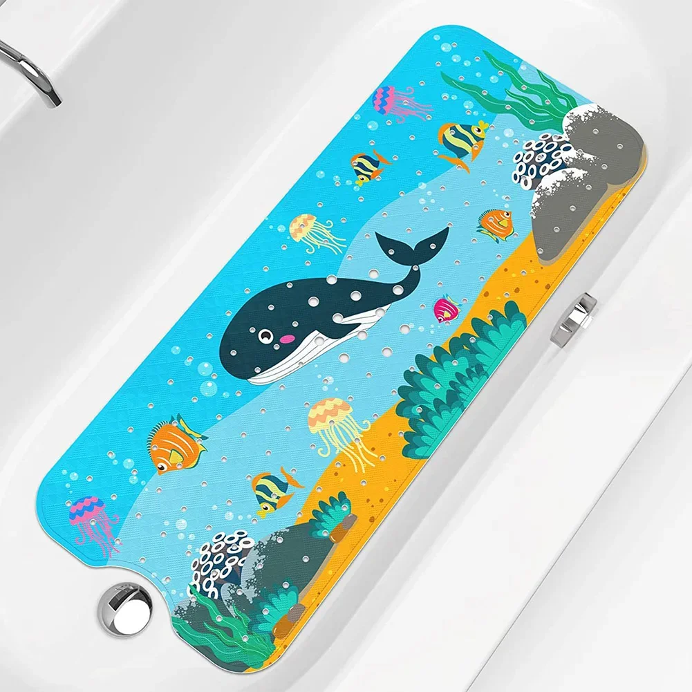 Baby Bath Mat Non Slip Kids Bathtub Mat with Drain Holes 40x16 in Bathtub Mat Cartoon Toddler Bath Mat Bath Tub Shower Mat