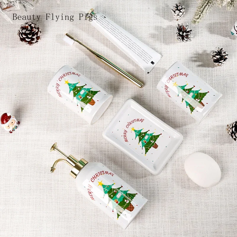 1 set of handmade ceramic creative Christmas bathroom mug set bathroom toiletries accesorios baño toothbrush cup