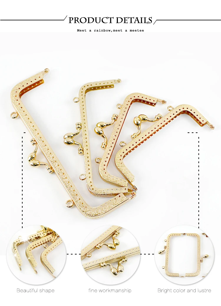 2/5/10Pcs 8.5-20cm Metal Gold Embossed Bags Handle Purse Frame Kiss Clasp Women's Handbag Wallet DIY Handmade Bag Accessories