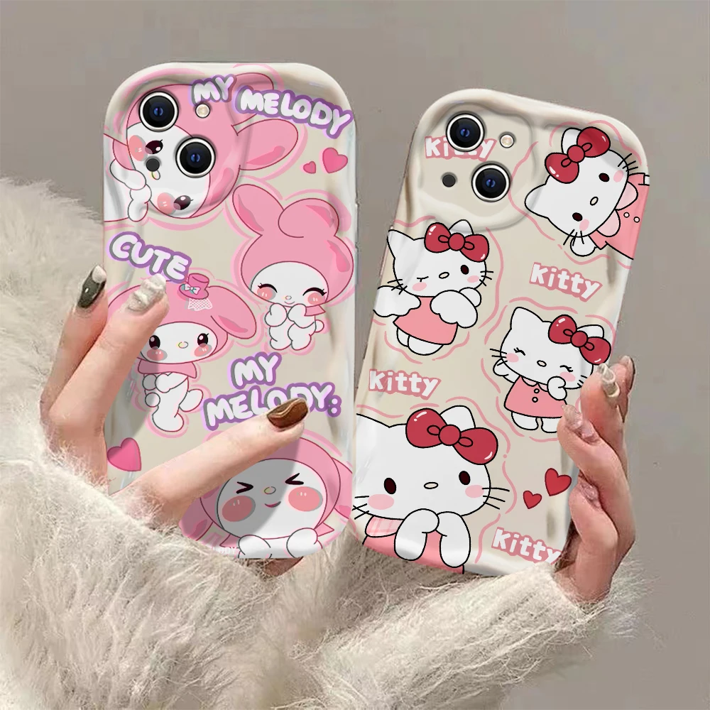 Cute pink Hello Kitty My melody 3D Wave Case For iPhone 15 14 13 12 11 Pro Max Mini X XR XSMAX 8 7 6S Plus Soft Silicone Cover