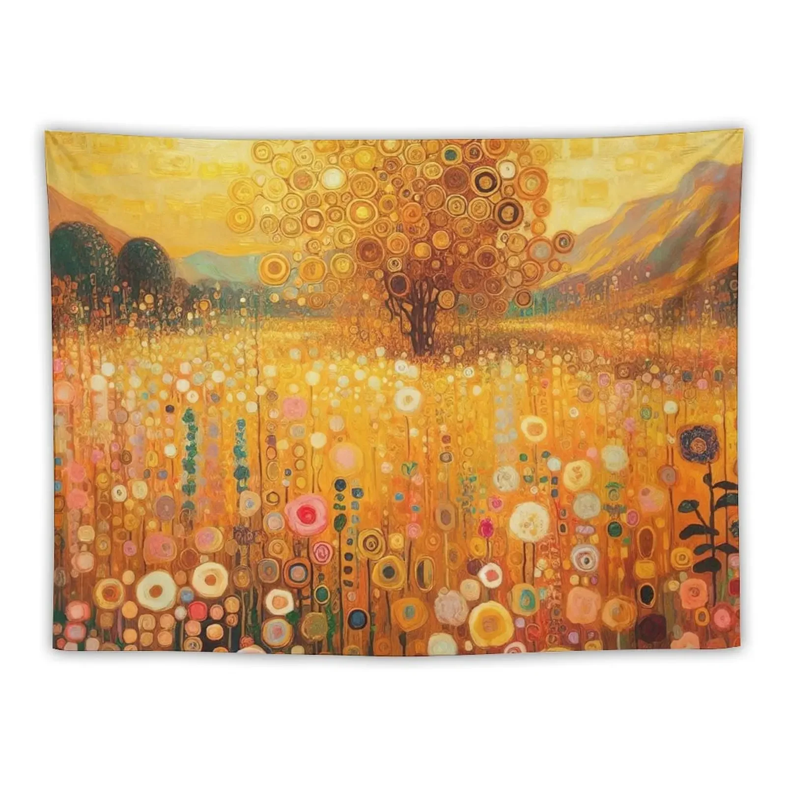 Klimt Flower Garden Gold Tapestry Room Decorating Aesthetic Decoration Home Tapestry