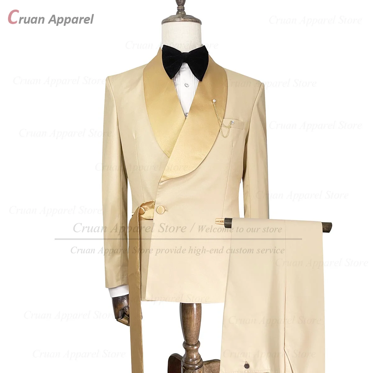 

Fashion Champagne Suits for Men 2 Pieces Slim Fit Blazer Pants Set Tailor-made Luxury Gold Prom Wedding Tuxeods New Groom Jacket