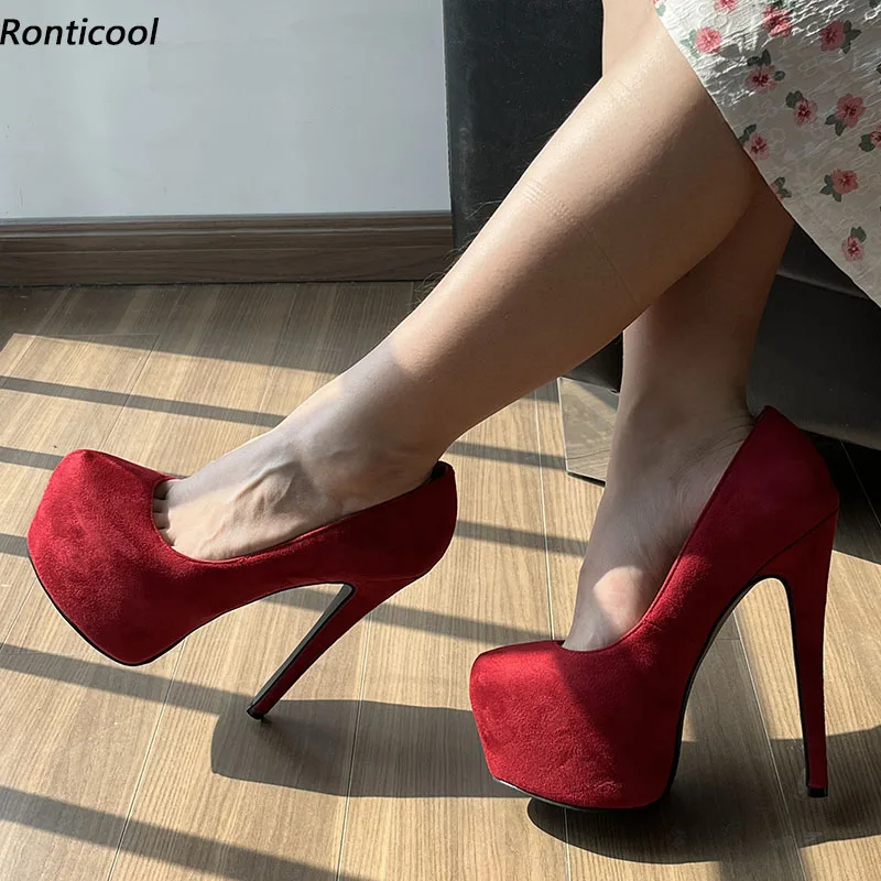 

Ronticool/Новые модные женские туфли-лодочки на платформе, пикантные туфли на шпильке с круглым носком, великолепные винно-красные вечерние туфли, размер США, большие размеры 5-20