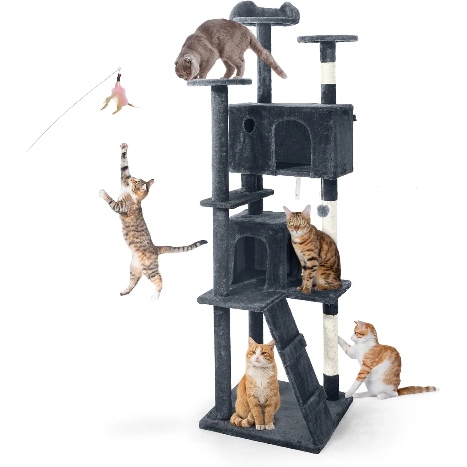 

CAPHAUS Cat Tower, 74 Inch Cat Tower for Indoor w/Cat Wand Toy, Modern Cute Cat Tree w/Widened Perch for Large Cats Kittens, Mul