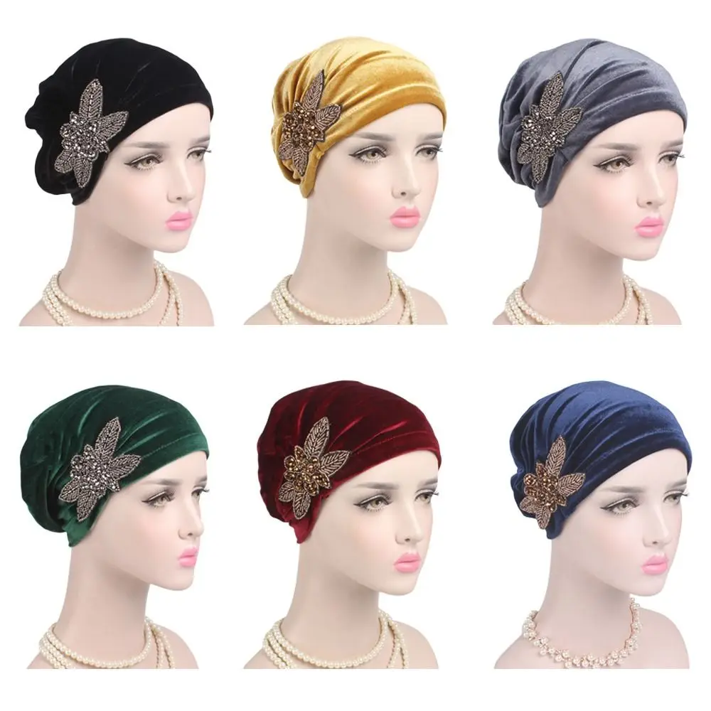 

Women Muslim Velvet Hijab Scarf Headbands Soft Bonnet Turban Hat Chemo Cap