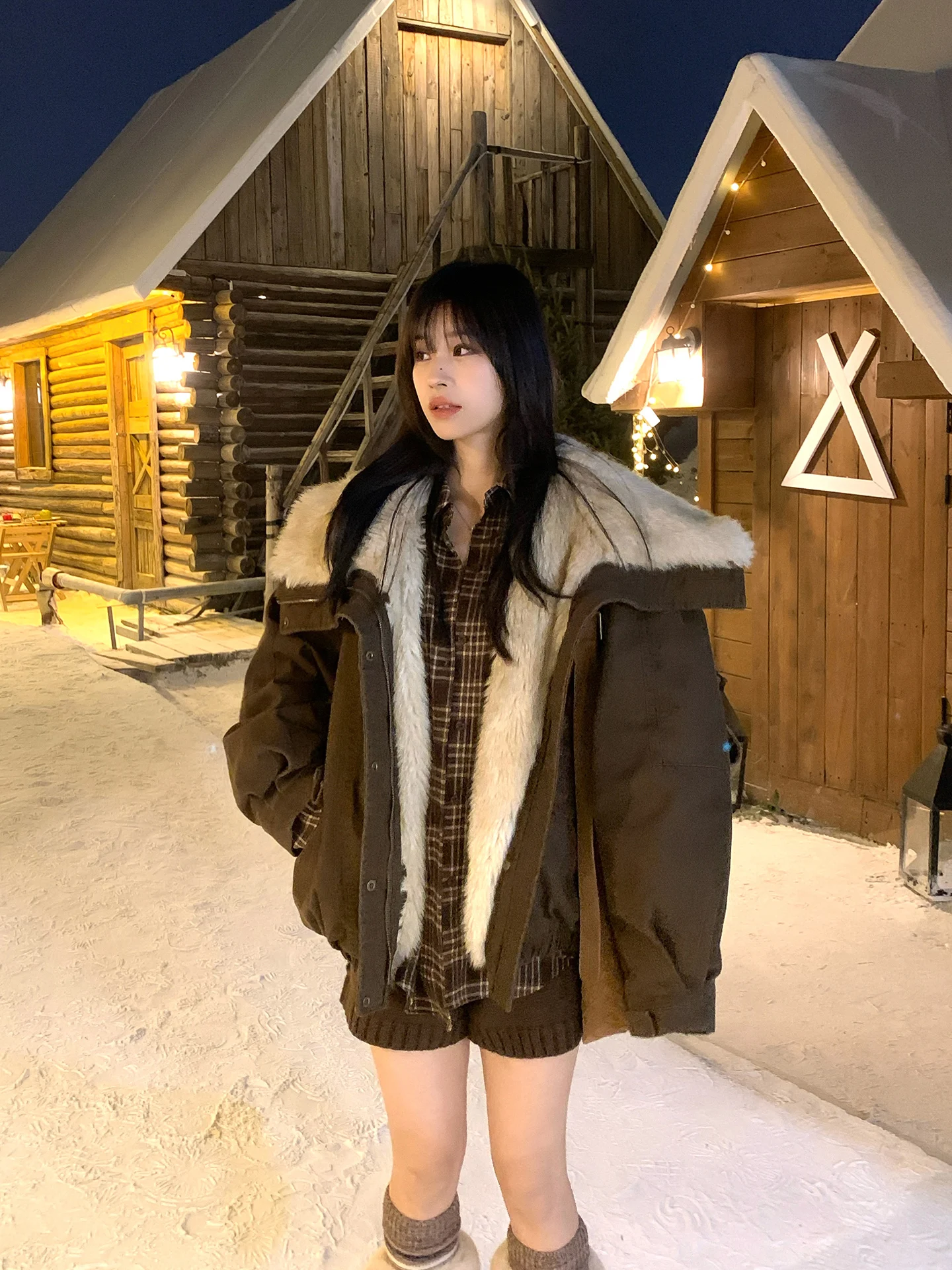 

Adan Women's Thiened Lamb Fur Jaet Casual Workwear Coat Large Collar Korean Sle Winter Warm Polyester Fiber Long Sve