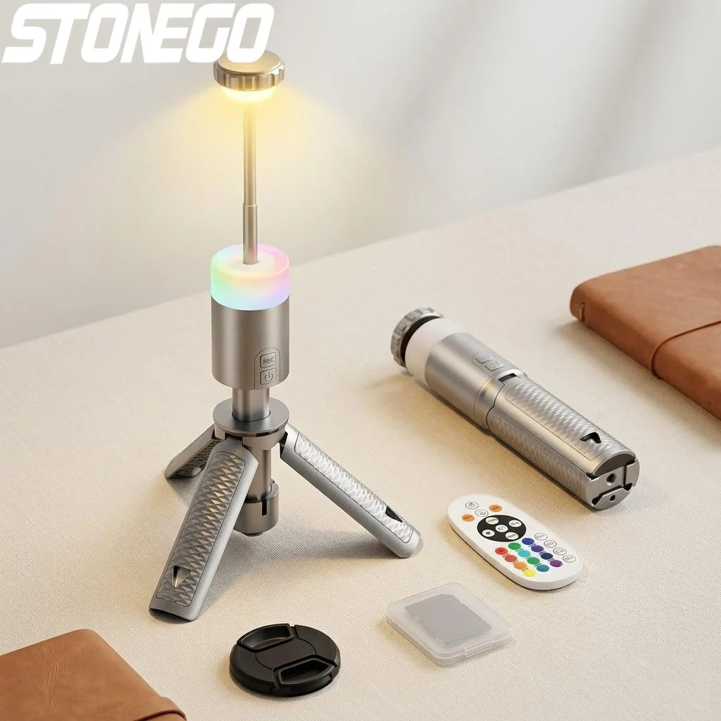 Portable Outdoor Camping Retractable 15-Color Temperature 6000mAh LED Flashlight Long Lasting Searchlight Mood Light