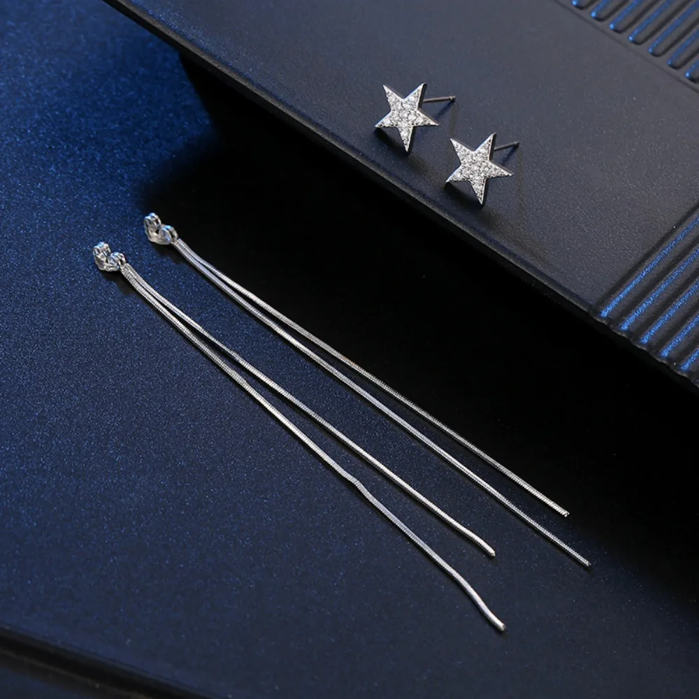 1pair Korean Style Multi-purpose Five-pointed Star-shaped Stud Earrings for Women Geometric Fringed Earrings