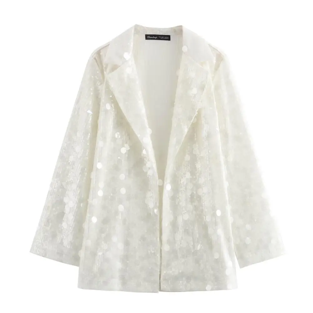 Blazer Casual con paillettes da donna Blazer Cardigan allentato per il tempo libero donna elegante cappotto Chic a maniche lunghe capispalla femminile per la primavera 2024