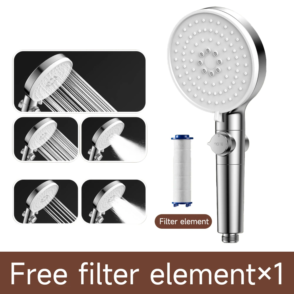 High Pressure Shower Head with Silicone Outlet Hole 5 Jet Modes Shower Head with Filter Rainfall Spray for Bathroom Accessories