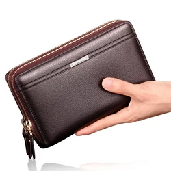 Leather Clutch Bag for Man Long Wallet Fashion Luxury Purse Square Bolsas Card Phone Pouch Hand Porter Bag Male Men'S Necessaire