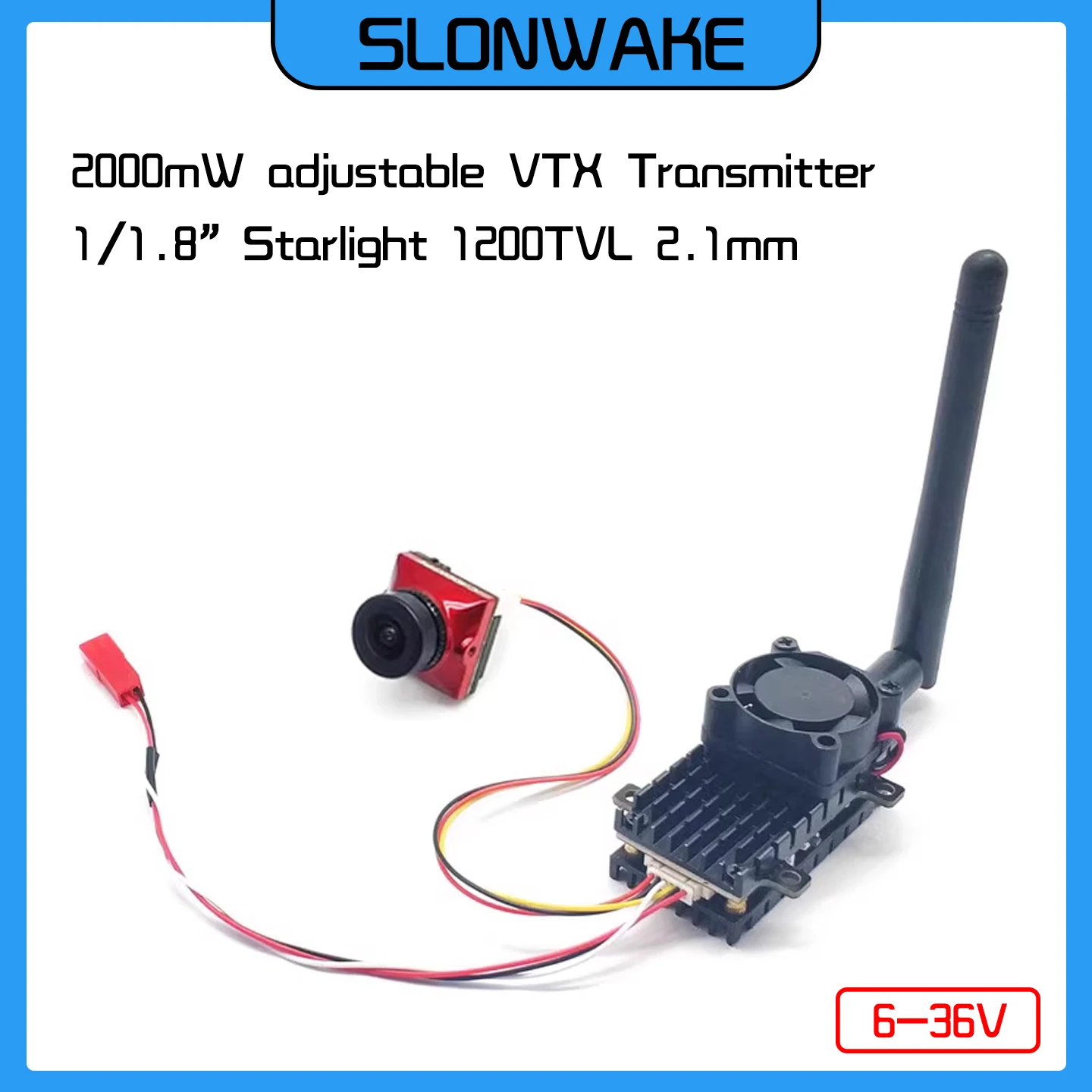 SLONWAKE 5.8G 48CH 2W 2000mW High Power FPV VTX 1200TVL Ratel2 2.1mm Camera Plug and Play RC Drone