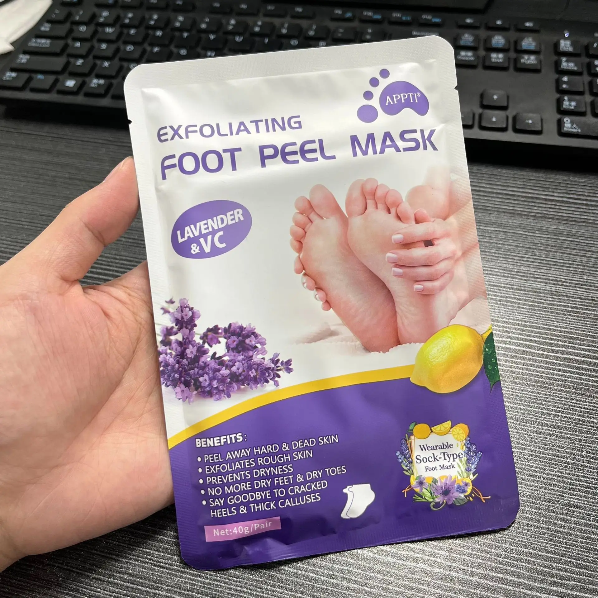 

Лавандовая маска для ног Мощно отшелушивает и удаляет омертвевшую кожу, маска для ног для сухих потрескавшихся ног Домашнее здравоохранение