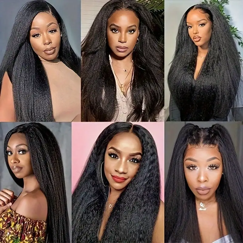Brazilian Kinky Straight Wig 13x4 13x6 Lace Frontal Wig Natural Black Pre Plucked Baby Hair Transparent Lace Human Hair Wigs 16 To 42 Inch For Black Women - view 7