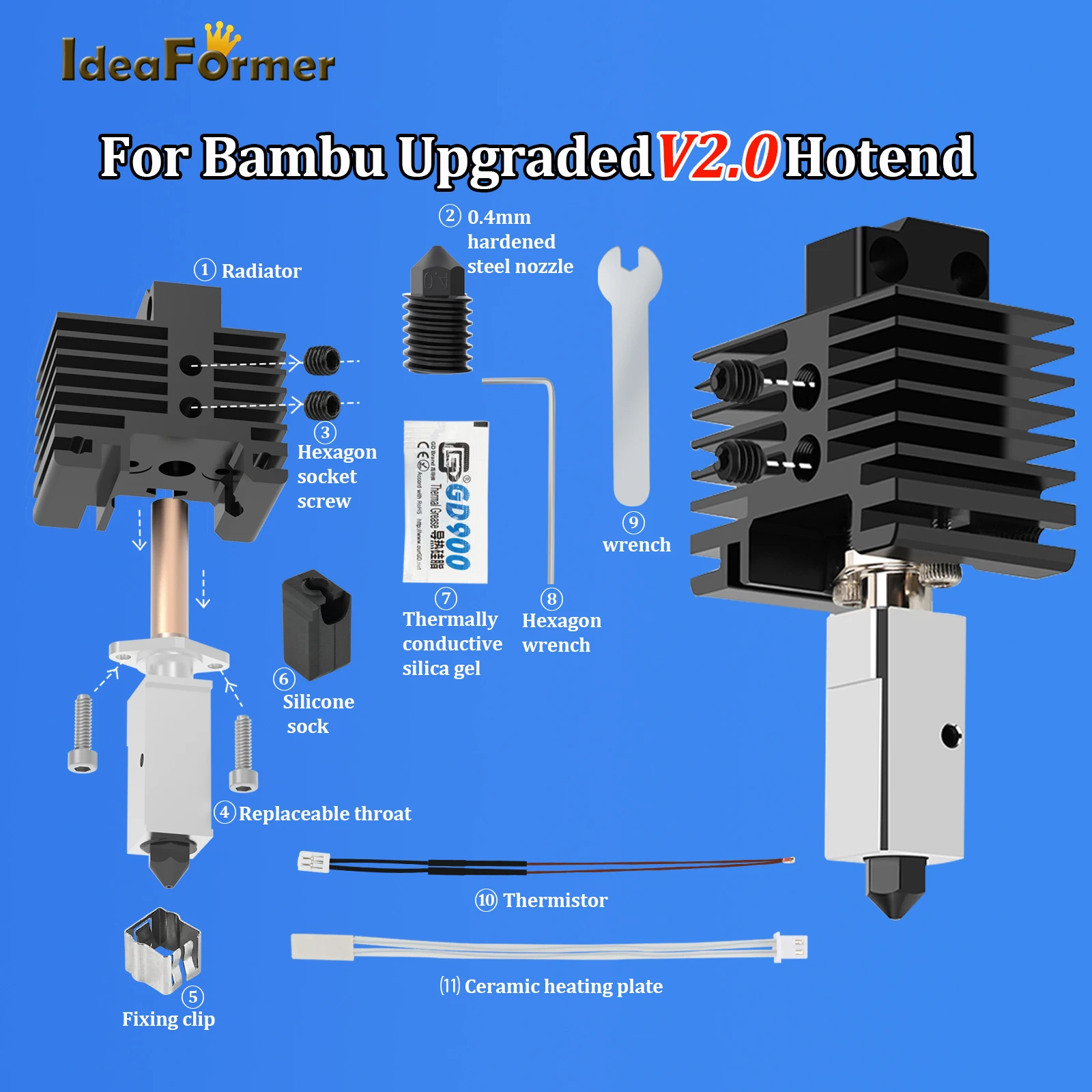 

For Bambu Lab Hotend Upgrade 2.0 Version Cht nozzle bambulab Bi Metal Fit Bamboo Bambulabs X1 X1C P1P P1S hotend P1P Thermistor