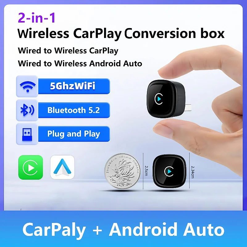 

Ультра мини-беспроводной адаптер CarPlay 2025, беспроводной Android Auto AI Smart Box, интеллектуальные системы для проводов CarPlay Car