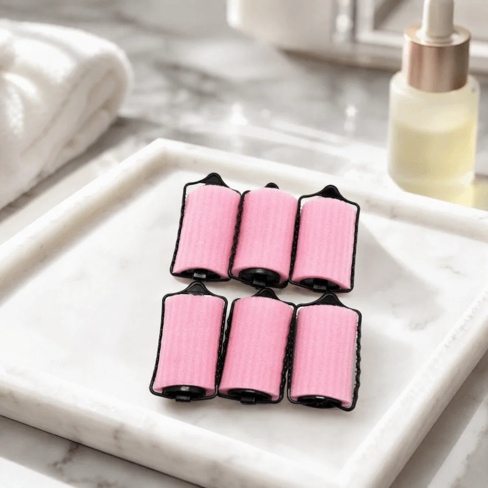 6PCS Soft Foam Material Sponge Hair Curlers Self Holding Design Large Size No-Heat Rollers Overnight Hair Rollers