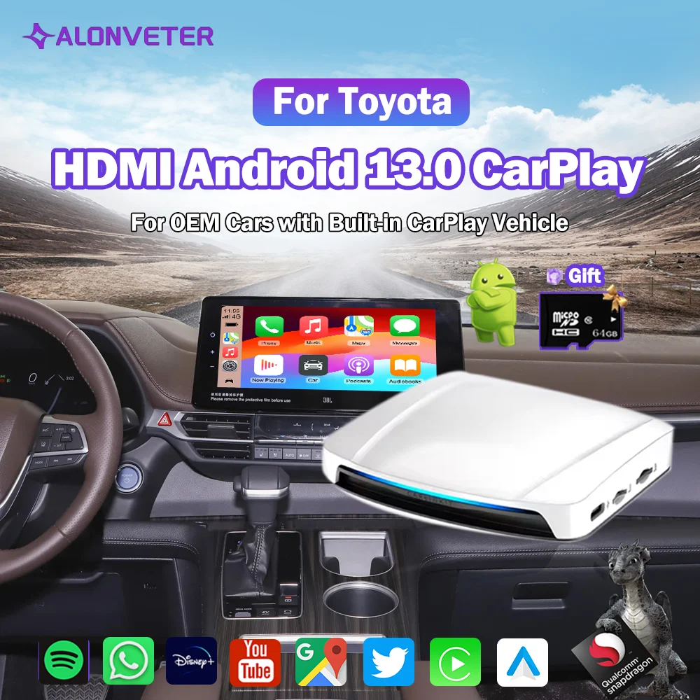 

HDMI Wireless CarPlay Android Auto Ai Box 8G+128GB CarlinKit Android 13 Qualcomm SDM660 8-Core Built-in GPS Dula BLE For Toyota