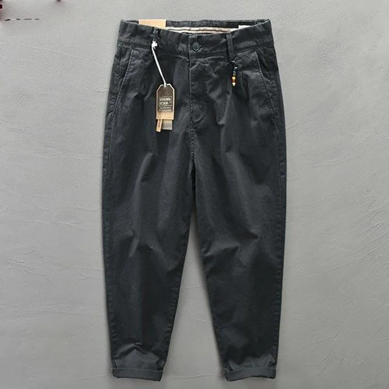 

2024 Spring Japanese Style Fashion Men's Clothing Solid Color Button Zipper Bib Overall Loose Casual Vintage Ankle Length Pants