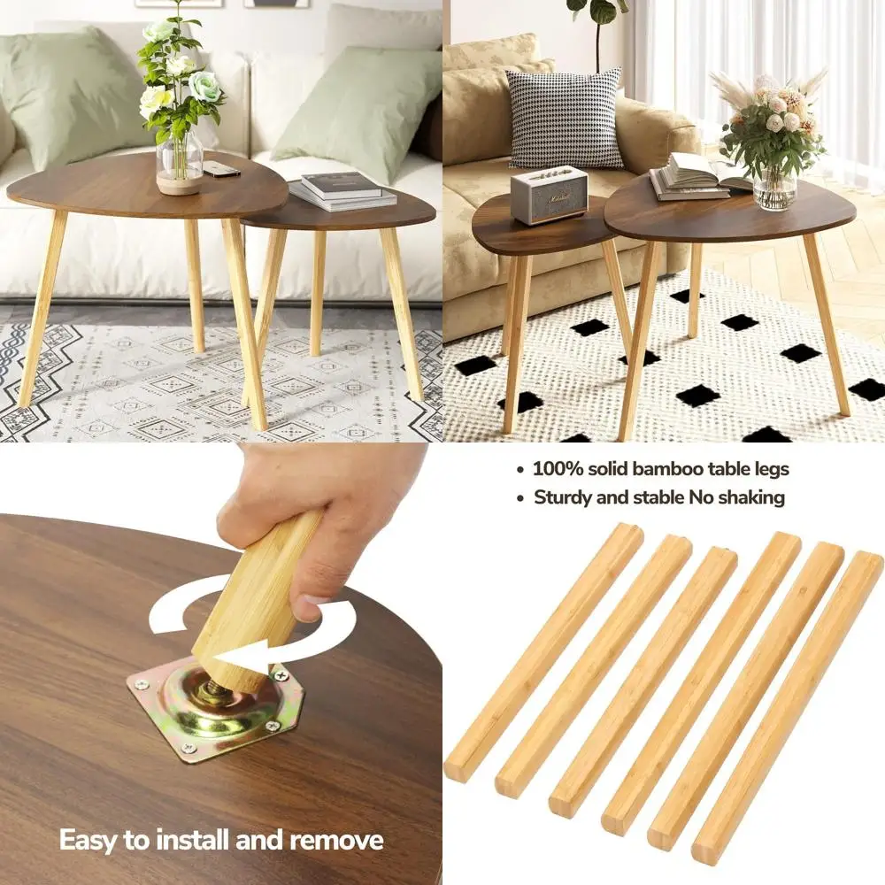 

Приставные столики в стиле Nest из бамбука, набор из 2 минималистичных столиков для гостиной